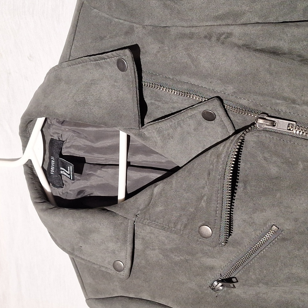 Vintage Bomber Jacket, Faux Suede, Khaki Cropped, Forever 21, Sz 6, NWOT - Picture 3 of 12